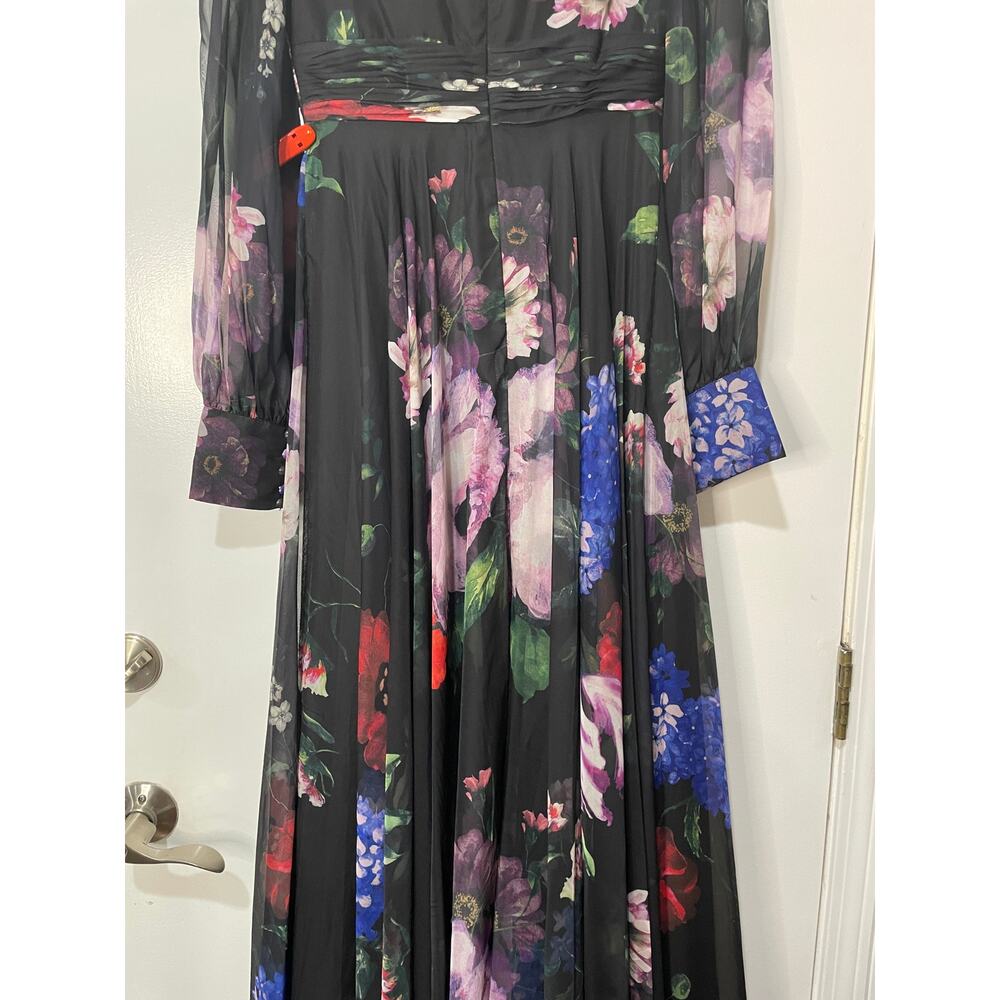 Mac Duggal Long Sleeve Floral Chiffon Gown Black Print 67872 Sz 2 NWT Romantic - Picture 15 of 16